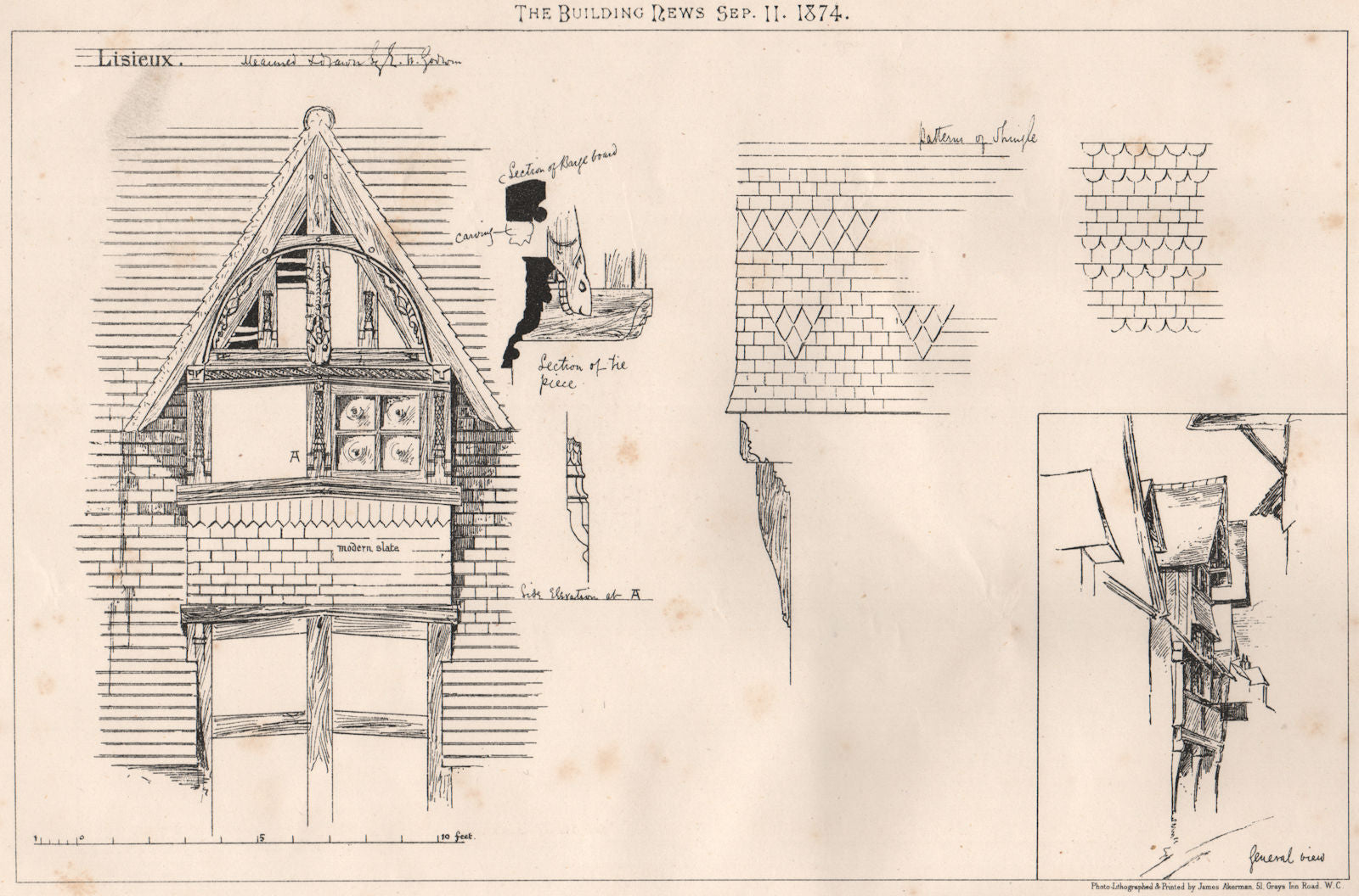 Lisieux. Calvados 1874 old antique vintage print picture